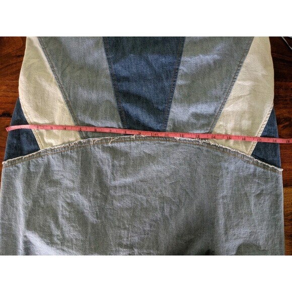 Free People Rising Sun Denim Mini Dress Halter 70s Open Back Hippie Festival Lrg - Picture 15 of 16
